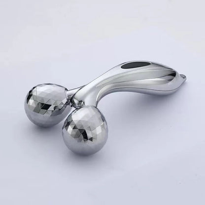 Silvery 3D Face Roller Massager V-Shaped Lifting Tool - Double Ball Facial Massage Device for Skin Tightening Wrinkle Reduction Jawline Contouring Beauty Care