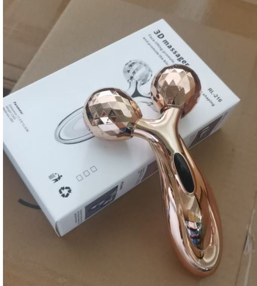 Aureate 3D Face Roller Massager V-Shaped Lifting Tool - Double Ball Facial Massage Device for Skin Tightening Wrinkle Reduction Jawline Contouring Beauty Care