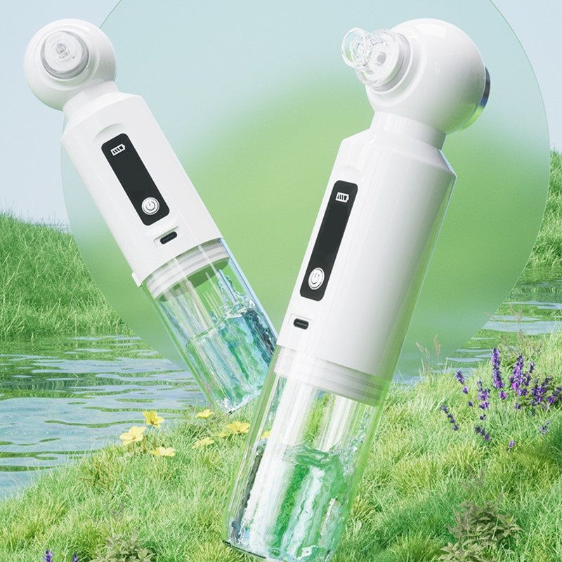 White Heated Micro-Bubble Blackhead Remover Vacuum Pore Cleaner - 46C Hot Compress Electric Water Cycle Facial Cleansing Device with 6 Suction Heads 3 Modes
