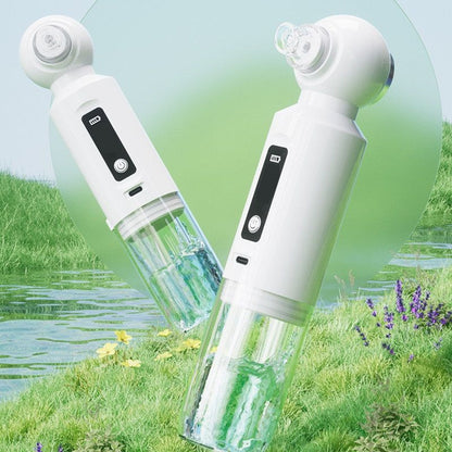 White Heated Micro-Bubble Blackhead Remover Vacuum Pore Cleaner - 46C Hot Compress Electric Water Cycle Facial Cleansing Device with 6 Suction Heads 3 Modes