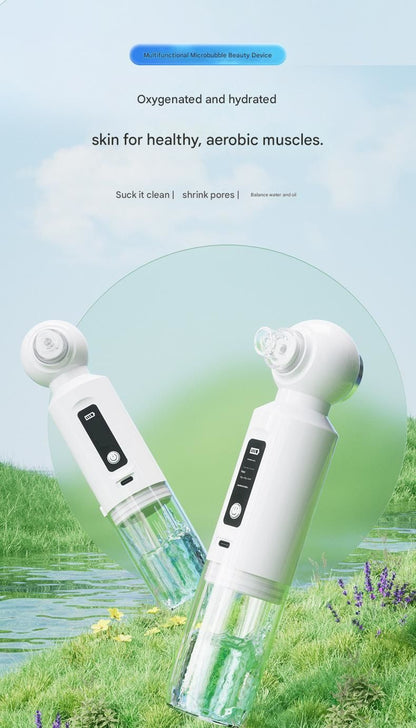 White Heated Micro-Bubble Blackhead Remover Vacuum Pore Cleaner - 46C Hot Compress Electric Water Cycle Facial Cleansing Device with 6 Suction Heads 3 Modes
