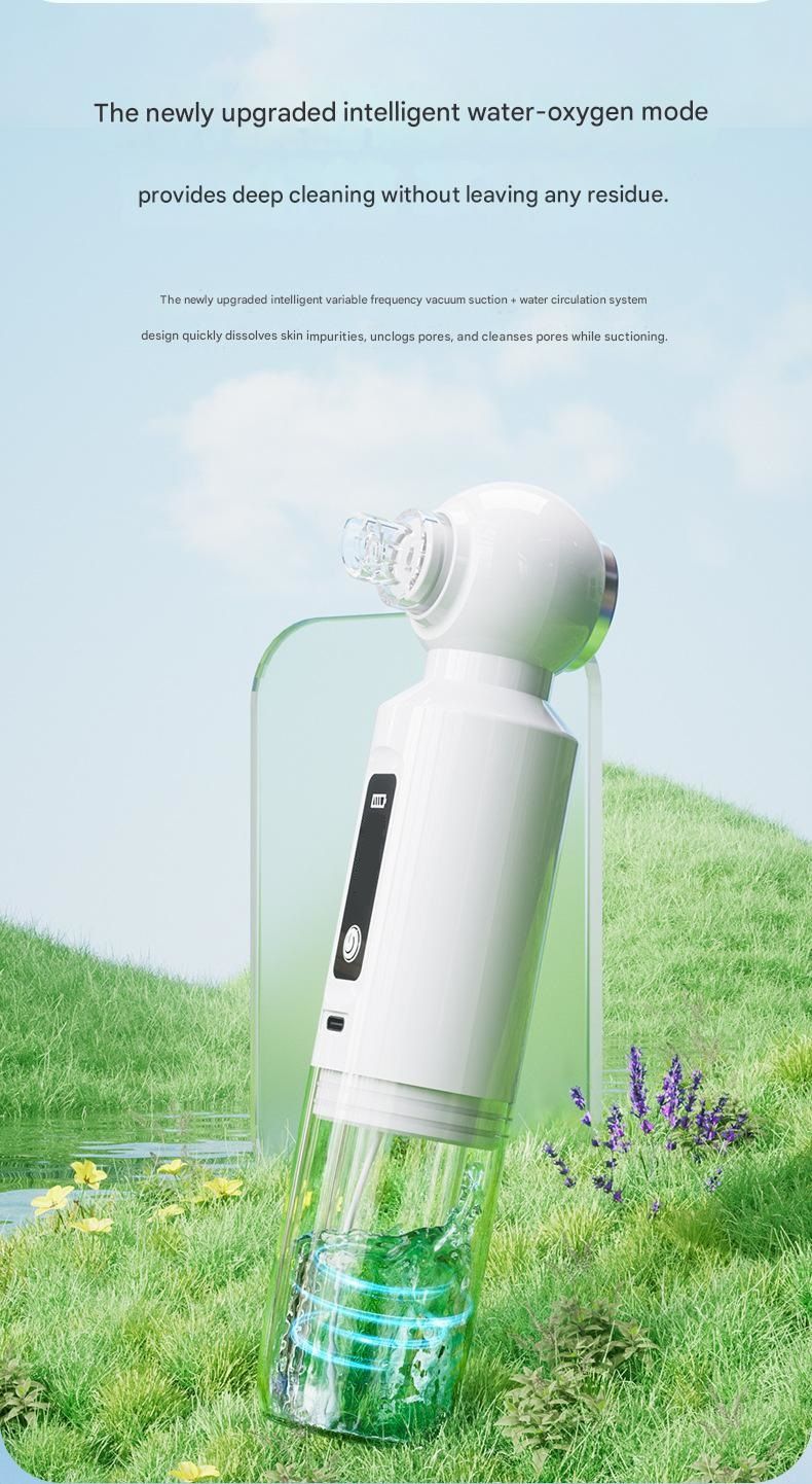 White Heated Micro-Bubble Blackhead Remover Vacuum Pore Cleaner - 46C Hot Compress Electric Water Cycle Facial Cleansing Device with 6 Suction Heads 3 Modes