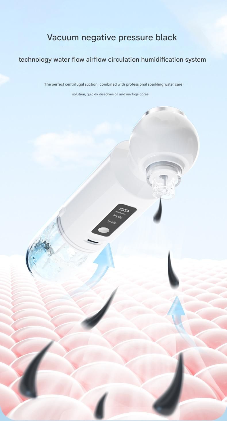 White Heated Micro-Bubble Blackhead Remover Vacuum Pore Cleaner - 46C Hot Compress Electric Water Cycle Facial Cleansing Device with 6 Suction Heads 3 Modes