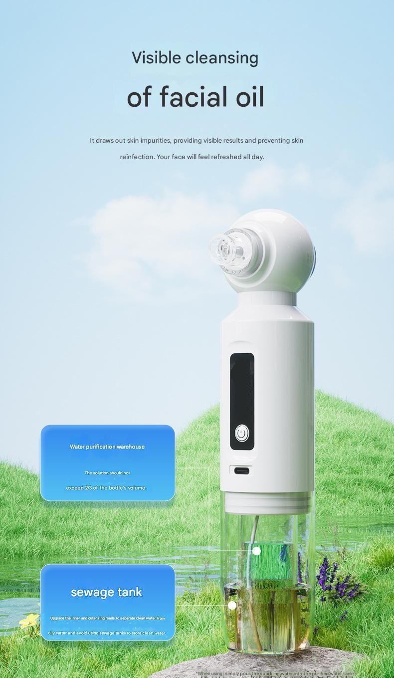 White Heated Micro-Bubble Blackhead Remover Vacuum Pore Cleaner - 46C Hot Compress Electric Water Cycle Facial Cleansing Device with 6 Suction Heads 3 Modes