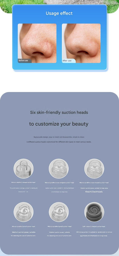 White Heated Micro-Bubble Blackhead Remover Vacuum Pore Cleaner - 46C Hot Compress Electric Water Cycle Facial Cleansing Device with 6 Suction Heads 3 Modes