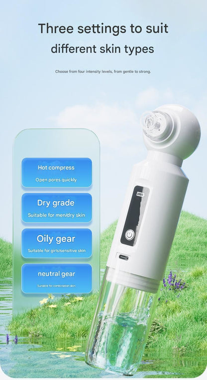 White Heated Micro-Bubble Blackhead Remover Vacuum Pore Cleaner - 46C Hot Compress Electric Water Cycle Facial Cleansing Device with 6 Suction Heads 3 Modes