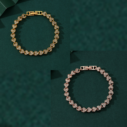 2-piece Aureate and  Rose Gold Luxury Crystal Heart Tennis Bracelet - European Roman Style Pave CZ Diamond Link Chain - Elegant Gold Silver Rose Gold Plated Fashion Jewelry for Women