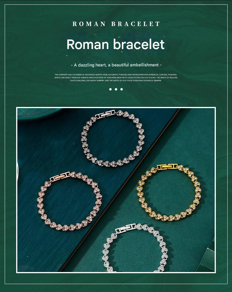 2-piece Aureate and  Rose Gold Luxury Crystal Heart Tennis Bracelet - European Roman Style Pave CZ Diamond Link Chain - Elegant Gold Silver Rose Gold Plated Fashion Jewelry for Women