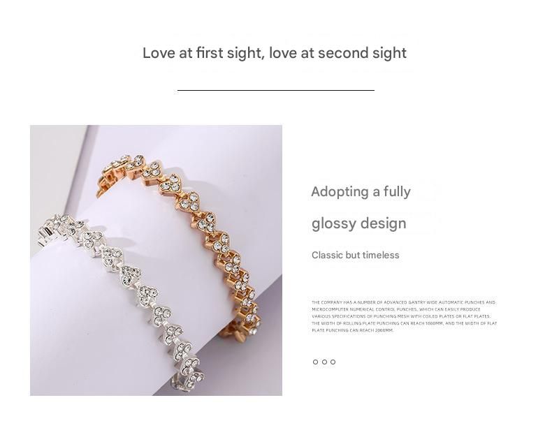 2-piece Aureate and  Rose Gold Luxury Crystal Heart Tennis Bracelet - European Roman Style Pave CZ Diamond Link Chain - Elegant Gold Silver Rose Gold Plated Fashion Jewelry for Women