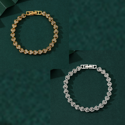 2-piece Aureate and  Silvery Luxury Crystal Heart Tennis Bracelet - European Roman Style Pave CZ Diamond Link Chain - Elegant Gold Silver Rose Gold Plated Fashion Jewelry for Women