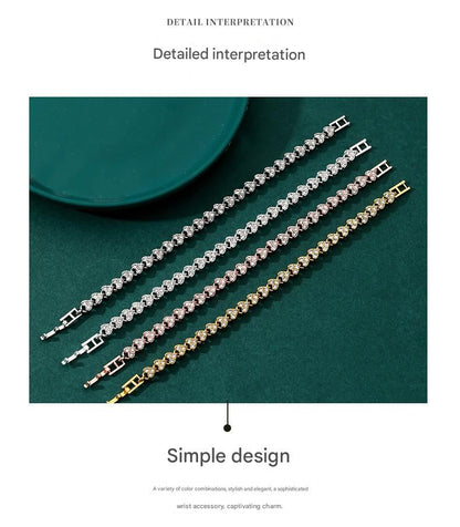 2-piece Aureate and  Silvery Luxury Crystal Heart Tennis Bracelet - European Roman Style Pave CZ Diamond Link Chain - Elegant Gold Silver Rose Gold Plated Fashion Jewelry for Women