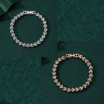 2-piece Silvery and  Rose Gold Luxury Crystal Heart Tennis Bracelet - European Roman Style Pave CZ Diamond Link Chain - Elegant Gold Silver Rose Gold Plated Fashion Jewelry for Women