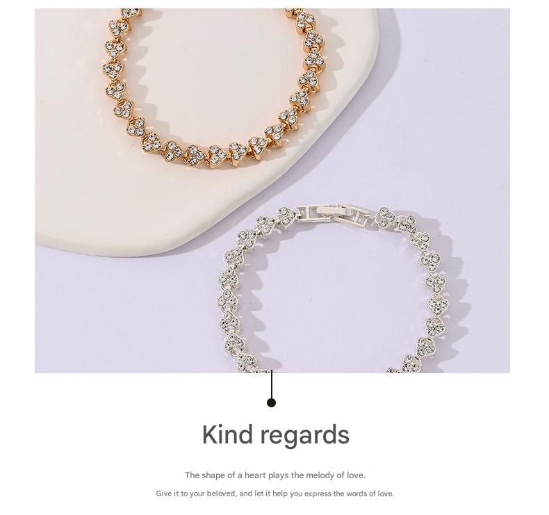 2-piece Silvery and  Rose Gold Luxury Crystal Heart Tennis Bracelet - European Roman Style Pave CZ Diamond Link Chain - Elegant Gold Silver Rose Gold Plated Fashion Jewelry for Women