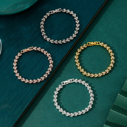 4-piece Aureate and  Silvery and Rose Gold and Dark silver Luxury Crystal Heart Tennis Bracelet - European Roman Style Pave CZ Diamond Link Chain - Elegant Gold Silver Rose Gold Plated Fashion Jewelry for Women