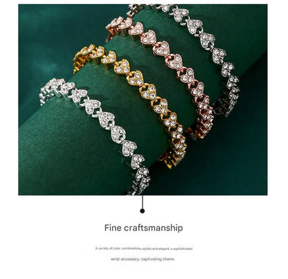 4-piece Aureate and  Silvery and Rose Gold and Dark silver Luxury Crystal Heart Tennis Bracelet - European Roman Style Pave CZ Diamond Link Chain - Elegant Gold Silver Rose Gold Plated Fashion Jewelry for Women