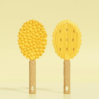 2-piece yellow Pet Durian Massage Grooming Brush - TPR Double-Sided Deshedding Comb for Cats Dogs - Gentle Pet SPA Grooming Tool