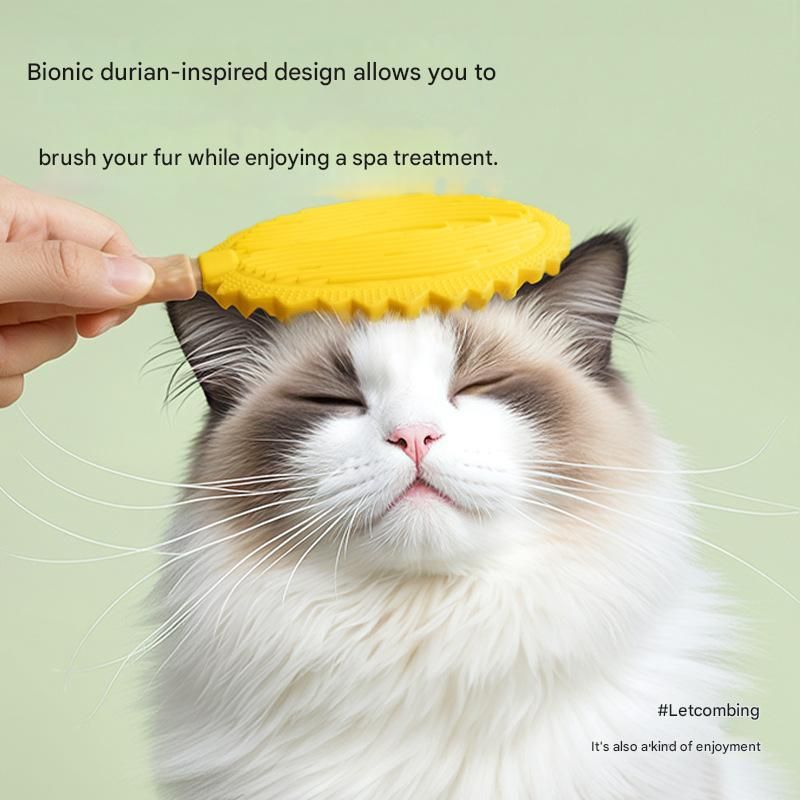 2-piece yellow Pet Durian Massage Grooming Brush - TPR Double-Sided Deshedding Comb for Cats Dogs - Gentle Pet SPA Grooming Tool