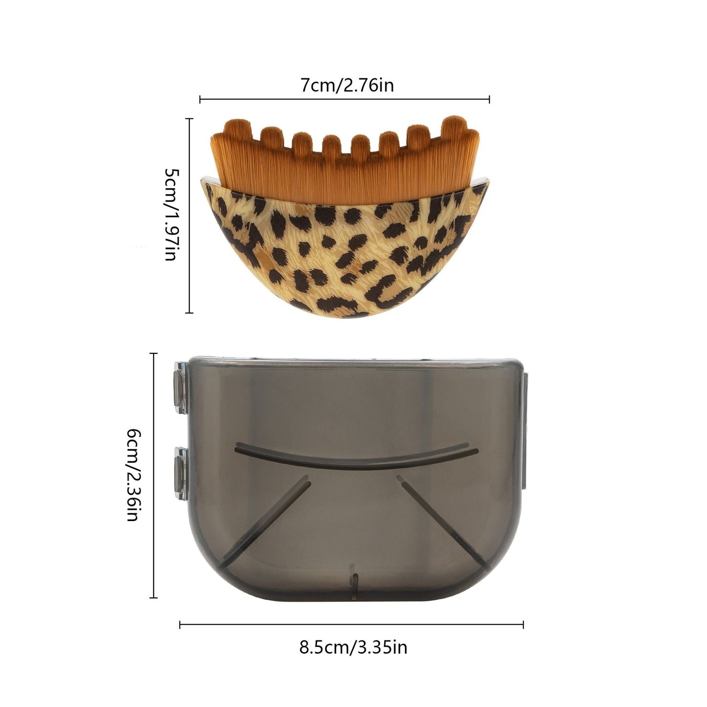 Leopard print Lymphatic Contour Face Brush - Curved Facial Eye Neck Massage Tool - Nylon Bristle Body Brush for Skin Tightening Circulation Detox - Plastic Handle Dry Brushing