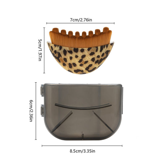 Leopard print Lymphatic Contour Face Brush - Curved Facial Eye Neck Massage Tool - Nylon Bristle Body Brush for Skin Tightening Circulation Detox - Plastic Handle Dry Brushing