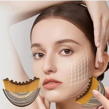 Leopard print Lymphatic Contour Face Brush - Curved Facial Eye Neck Massage Tool - Nylon Bristle Body Brush for Skin Tightening Circulation Detox - Plastic Handle Dry Brushing