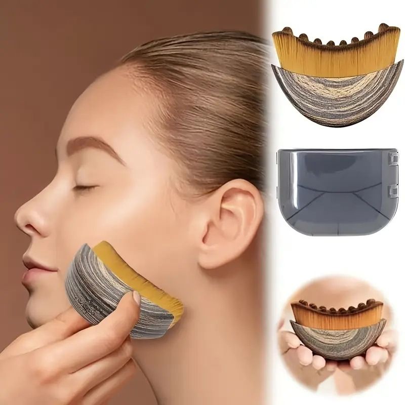 Leopard print Lymphatic Contour Face Brush - Curved Facial Eye Neck Massage Tool - Nylon Bristle Body Brush for Skin Tightening Circulation Detox - Plastic Handle Dry Brushing