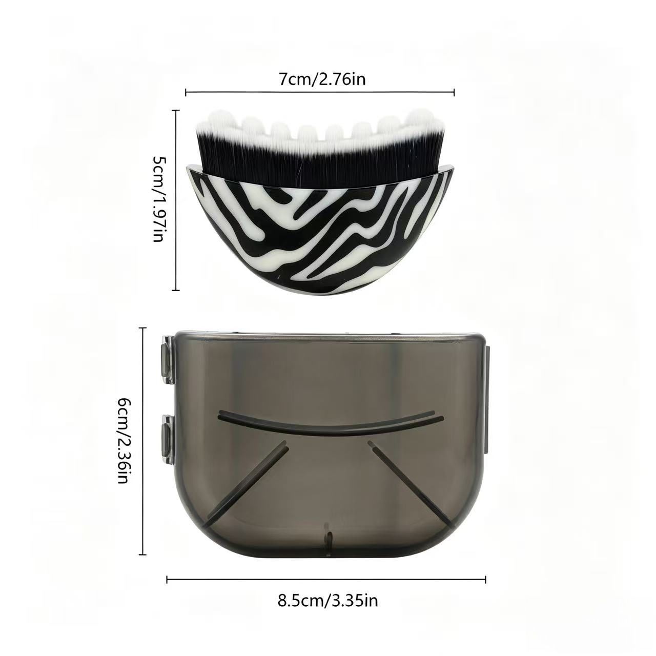 Zebra print Lymphatic Contour Face Brush - Curved Facial Eye Neck Massage Tool - Nylon Bristle Body Brush for Skin Tightening Circulation Detox - Plastic Handle Dry Brushing
