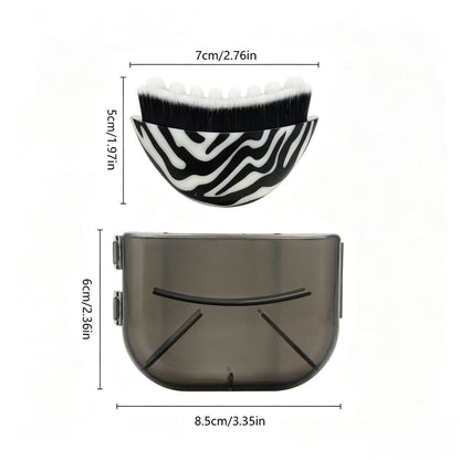 Zebra print Lymphatic Contour Face Brush - Curved Facial Eye Neck Massage Tool - Nylon Bristle Body Brush for Skin Tightening Circulation Detox - Plastic Handle Dry Brushing