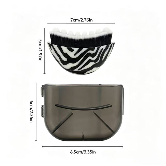 Zebra print Lymphatic Contour Face Brush - Curved Facial Eye Neck Massage Tool - Nylon Bristle Body Brush for Skin Tightening Circulation Detox - Plastic Handle Dry Brushing