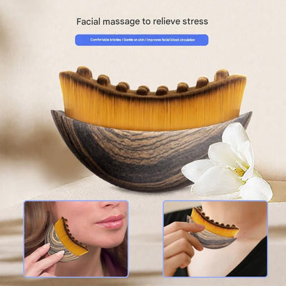 Zebra print Lymphatic Contour Face Brush - Curved Facial Eye Neck Massage Tool - Nylon Bristle Body Brush for Skin Tightening Circulation Detox - Plastic Handle Dry Brushing