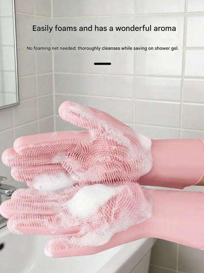 Orange Silicone Pet Bathing Gloves - Pink Double-Sided Design for Cats and Dogs - Gentle Massage, Easy Lather, Durable and Waterproof, Ideal for Pet Grooming and Home Use