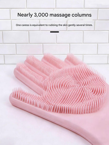 Orange Silicone Pet Bathing Gloves - Pink Double-Sided Design for Cats and Dogs - Gentle Massage, Easy Lather, Durable and Waterproof, Ideal for Pet Grooming and Home Use