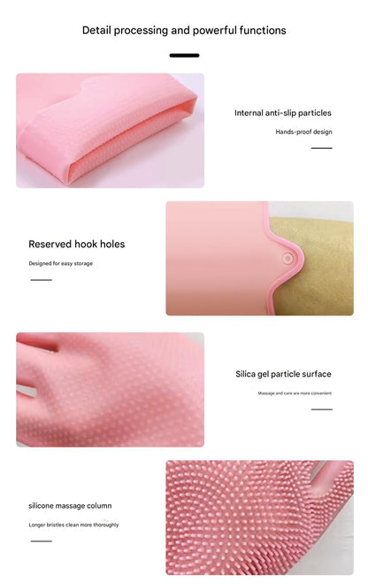 Grey Silicone Pet Bathing Gloves - Pink Double-Sided Design for Cats and Dogs - Gentle Massage, Easy Lather, Durable and Waterproof, Ideal for Pet Grooming and Home Use
