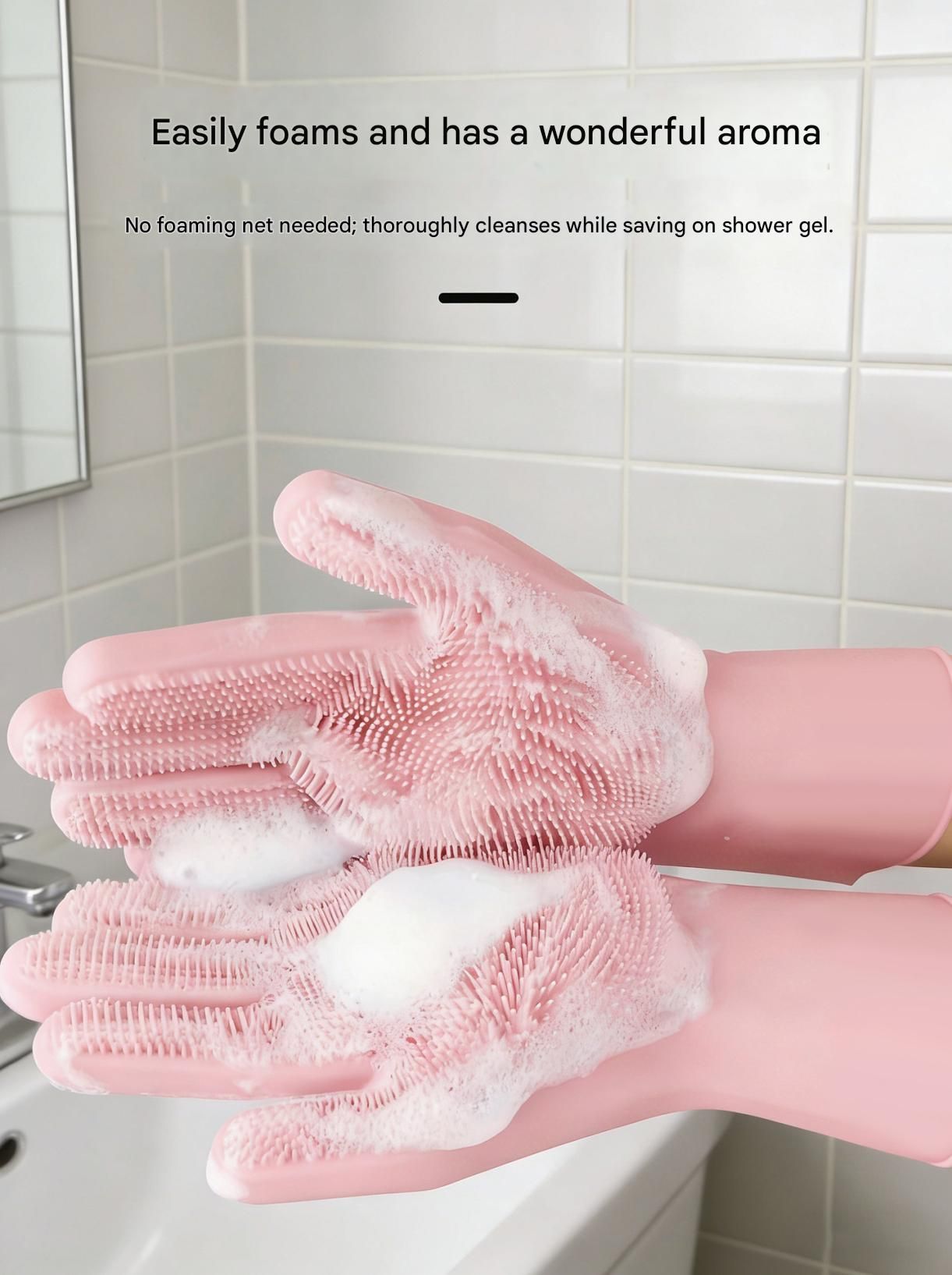 Purple Silicone Pet Bathing Gloves - Pink Double-Sided Design for Cats and Dogs - Gentle Massage, Easy Lather, Durable and Waterproof, Ideal for Pet Grooming and Home Use