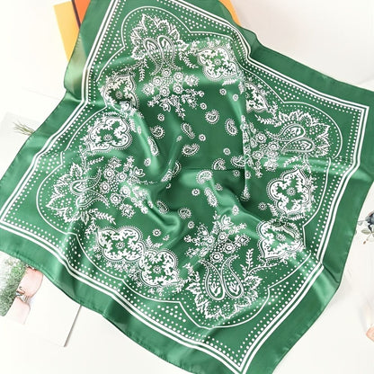 Coffee and white Women's 70cm Square Scarf - Bohemian Paisley & Vintage Print Collection - Lightweight Satin Feel, Versatile Neck Tie, Head Wrap, Bag Accent, Everyday Elegance, Gift Ready
