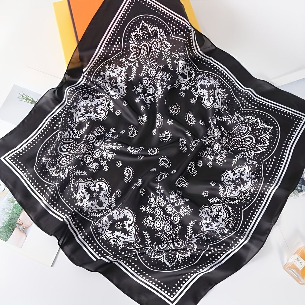 Coffee and white Women's 70cm Square Scarf - Bohemian Paisley & Vintage Print Collection - Lightweight Satin Feel, Versatile Neck Tie, Head Wrap, Bag Accent, Everyday Elegance, Gift Ready