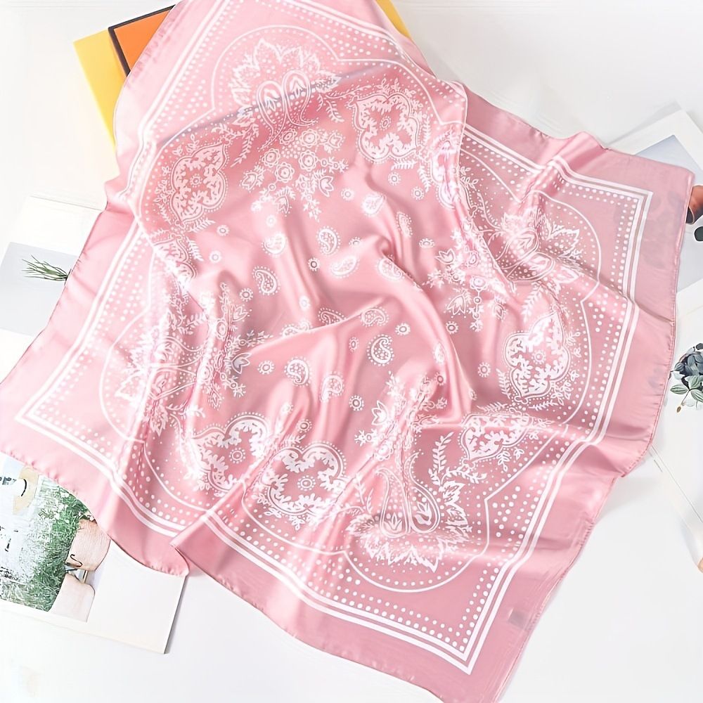 Green and white Women's 70cm Square Scarf - Bohemian Paisley & Vintage Print Collection - Lightweight Satin Feel, Versatile Neck Tie, Head Wrap, Bag Accent, Everyday Elegance, Gift Ready