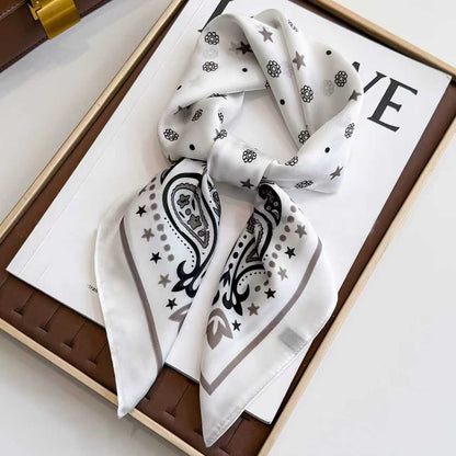 Coffee Women's 70cm Square Scarf - Bohemian Paisley & Vintage Print Collection - Lightweight Satin Feel, Versatile Neck Tie, Head Wrap, Bag Accent, Everyday Elegance, Gift Ready