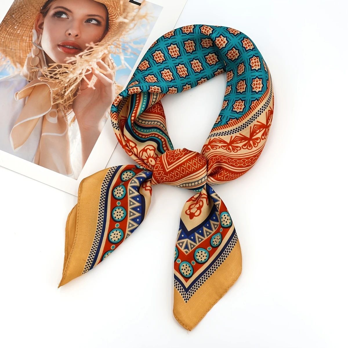 Bohemian Yellow Women's 70cm Square Scarf - Bohemian Paisley & Vintage Print Collection - Lightweight Satin Feel, Versatile Neck Tie, Head Wrap, Bag Accent, Everyday Elegance, Gift Ready