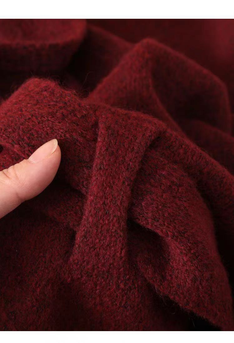 Red Women's Wool Blend Triangle Shawl - 70x180cm Knitted Winter Wrap - Warm Thick Solid Colour Poncho Scarf, Versatile Neck and Shoulder Cover, Everyday Elegance, Gift Ready