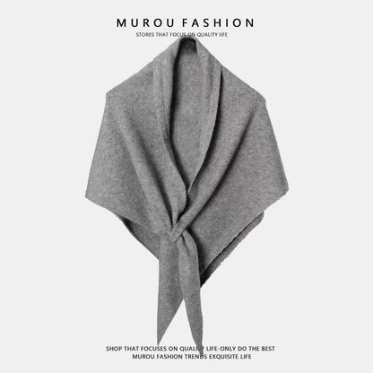 Light gray Women's Wool Blend Triangle Shawl - 70x180cm Knitted Winter Wrap - Warm Thick Solid Colour Poncho Scarf, Versatile Neck and Shoulder Cover, Everyday Elegance, Gift Ready