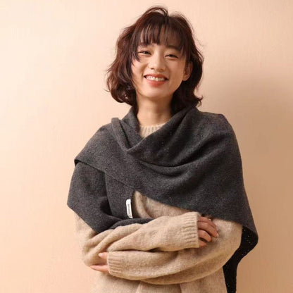 Light gray Women's Wool Blend Triangle Shawl - 70x180cm Knitted Winter Wrap - Warm Thick Solid Colour Poncho Scarf, Versatile Neck and Shoulder Cover, Everyday Elegance, Gift Ready