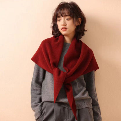 Light gray Women's Wool Blend Triangle Shawl - 70x180cm Knitted Winter Wrap - Warm Thick Solid Colour Poncho Scarf, Versatile Neck and Shoulder Cover, Everyday Elegance, Gift Ready