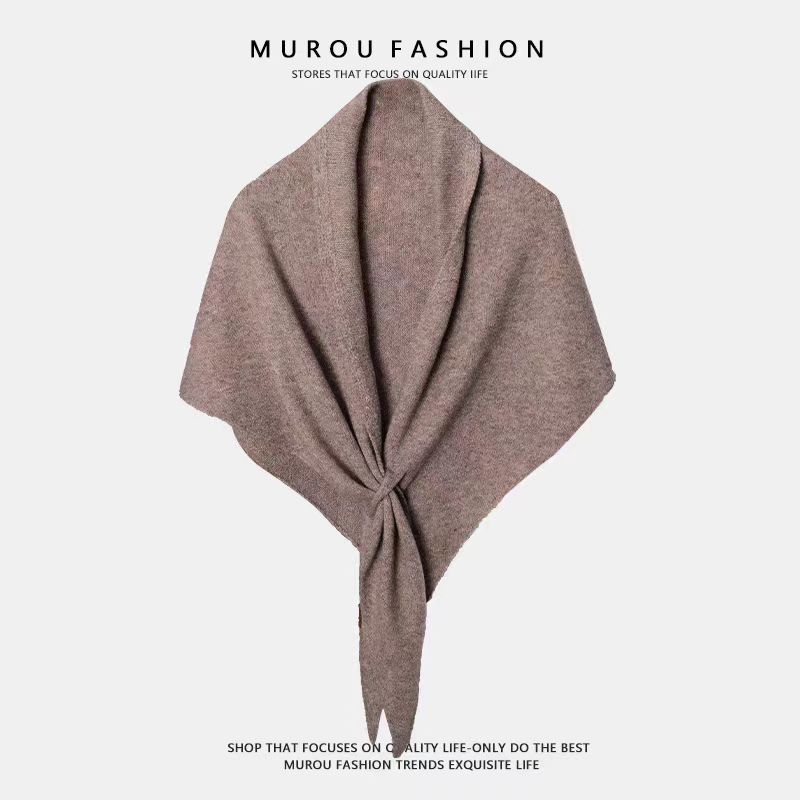 Oatmeal color Women's Wool Blend Triangle Shawl - 70x180cm Knitted Winter Wrap - Warm Thick Solid Colour Poncho Scarf, Versatile Neck and Shoulder Cover, Everyday Elegance, Gift Ready