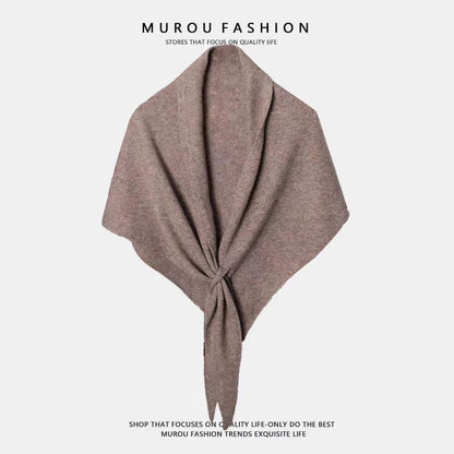 Oatmeal color Women's Wool Blend Triangle Shawl - 70x180cm Knitted Winter Wrap - Warm Thick Solid Colour Poncho Scarf, Versatile Neck and Shoulder Cover, Everyday Elegance, Gift Ready