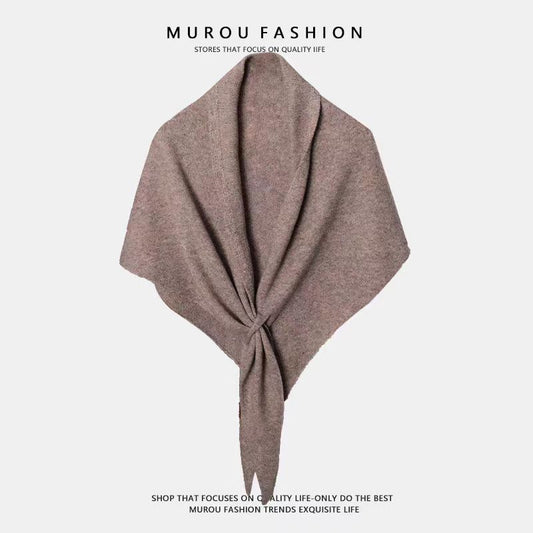 Oatmeal color Women's Wool Blend Triangle Shawl - 70x180cm Knitted Winter Wrap - Warm Thick Solid Colour Poncho Scarf, Versatile Neck and Shoulder Cover, Everyday Elegance, Gift Ready