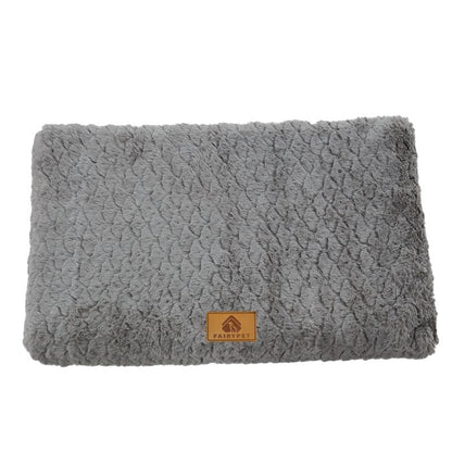 Grey S size Pet Dog Bed Mat - Plush Short Fur Cover with Wave Foam Padding - Washable Removable Cover, Non-Slip Base, Warm Winter Cushion for Dogs and Cats, Multiple Sizes