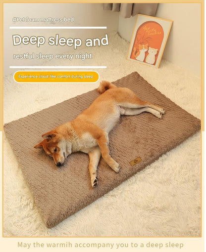 Grey S size Pet Dog Bed Mat - Plush Short Fur Cover with Wave Foam Padding - Washable Removable Cover, Non-Slip Base, Warm Winter Cushion for Dogs and Cats, Multiple Sizes