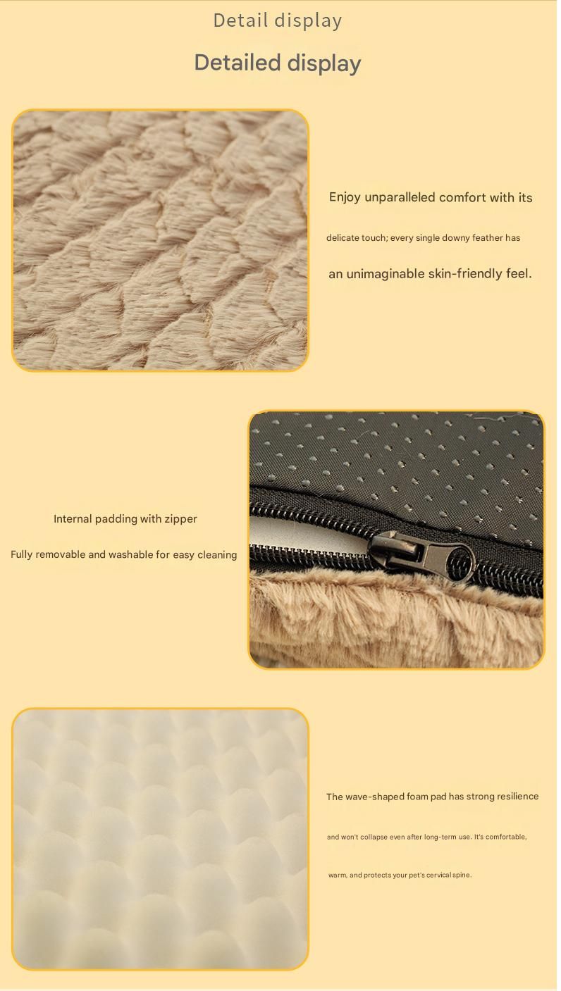 Grey S size Pet Dog Bed Mat - Plush Short Fur Cover with Wave Foam Padding - Washable Removable Cover, Non-Slip Base, Warm Winter Cushion for Dogs and Cats, Multiple Sizes
