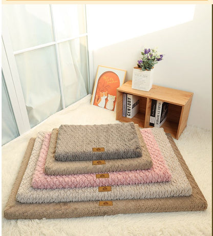 Grey S size Pet Dog Bed Mat - Plush Short Fur Cover with Wave Foam Padding - Washable Removable Cover, Non-Slip Base, Warm Winter Cushion for Dogs and Cats, Multiple Sizes
