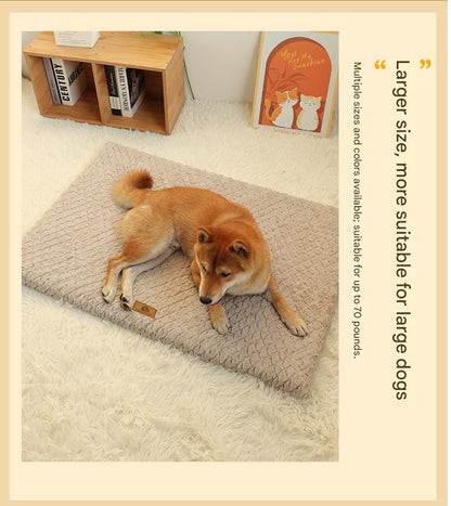 Grey L size Pet Dog Bed Mat - Plush Short Fur Cover with Wave Foam Padding - Washable Removable Cover, Non-Slip Base, Warm Winter Cushion for Dogs and Cats, Multiple Sizes